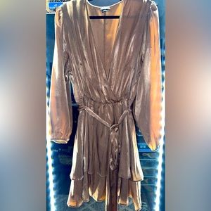 Twisted Ruffle Dress- Gold/Tan